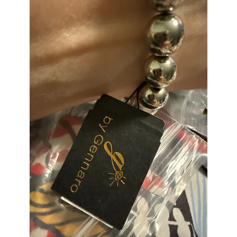 by Gennaro Silver Tone Beaded Stretch Bracelet with Triple Clear Crystals New